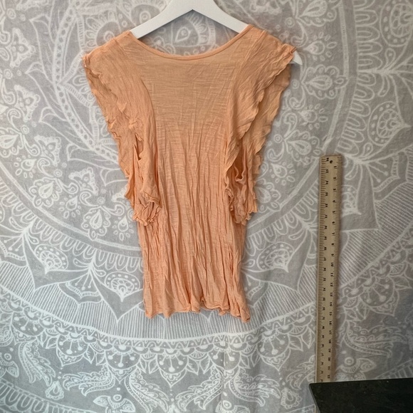 AEO AMERICAN EAGLE OUTFITTERS SWEET LITTLE PEACH TOP M MEDIUM GLUTTER SLEEVE EUC - Picture 2 of 7